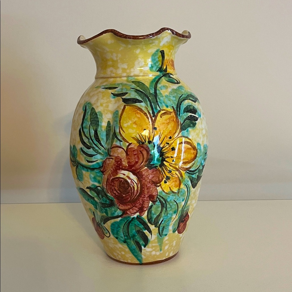 Floral Ceramic Vase Made in Italy numbered.